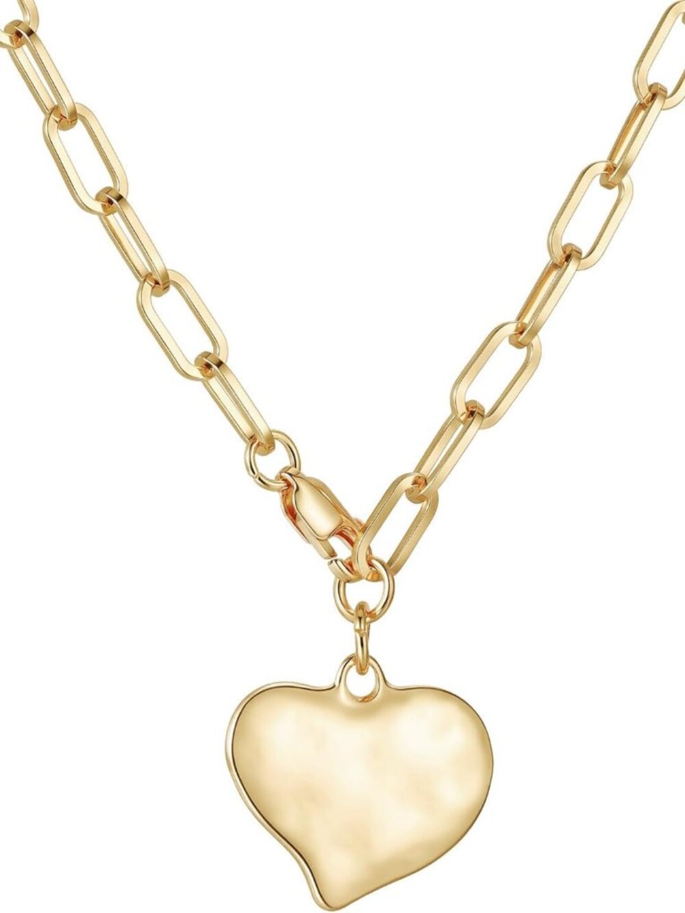 Gold Plated Heart Necklace, Chunky Gold Necklaces for Women, Charm Pendant Jewel